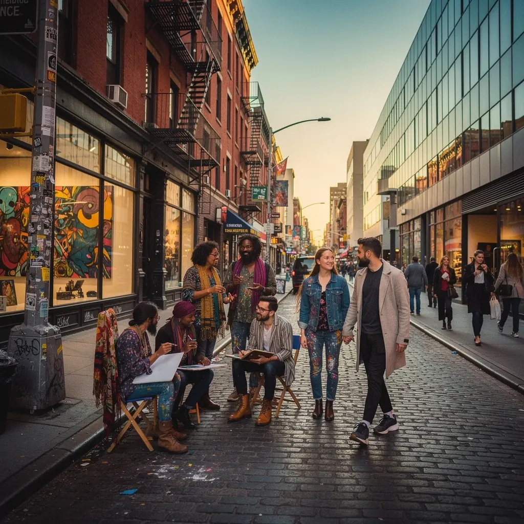 Экскурсия по музею современного искусства с посетителями, наслаждающимися экспозициями.